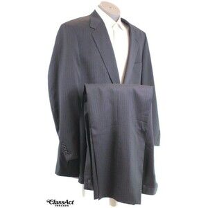 Society Brand Ltd 2 Piece Suit Mens Black Striped 2 Btn 46L Pleated Fronts 40" W